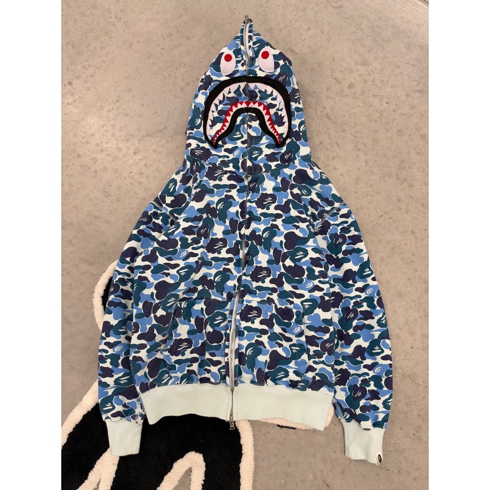 BAPE A Bathing Ape Blue ABC Camo Shark Full Zip Hoodie WGM Small 001ZPD701027X